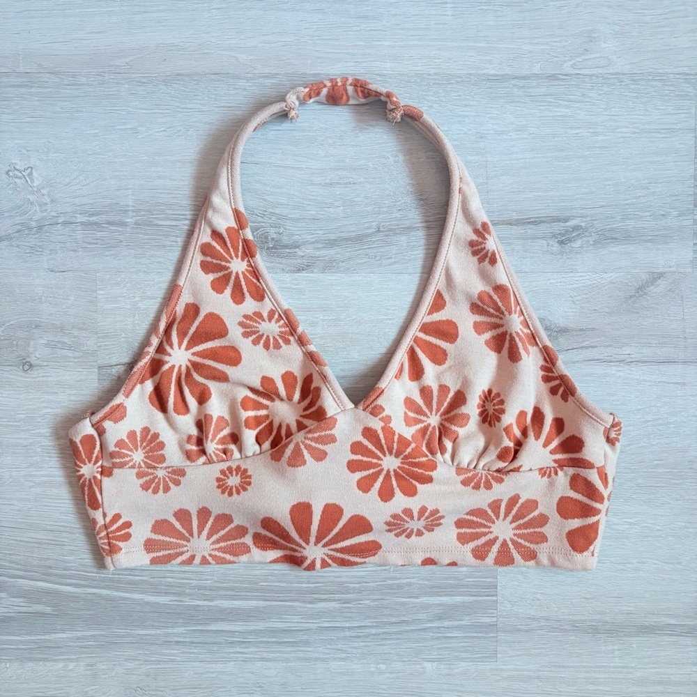 Originality Flower Print Halter Crop Top Sz Medium